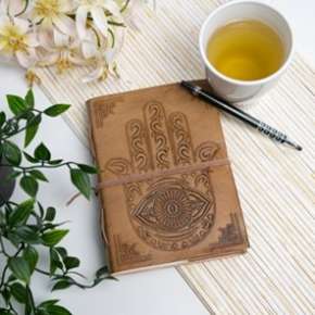 Spiritueel Notitieboekje Leer met Hamsa Hand (17,5 x 13 cm) – Handgemaakt 2