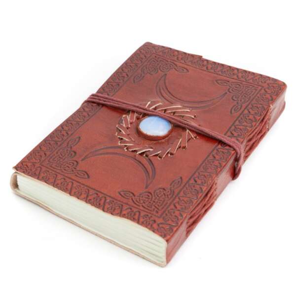 Spiritueel Notitieboekje Leer met Opaliet (17,5 x 13 cm) – Handgemaakt - Afbeelding 4