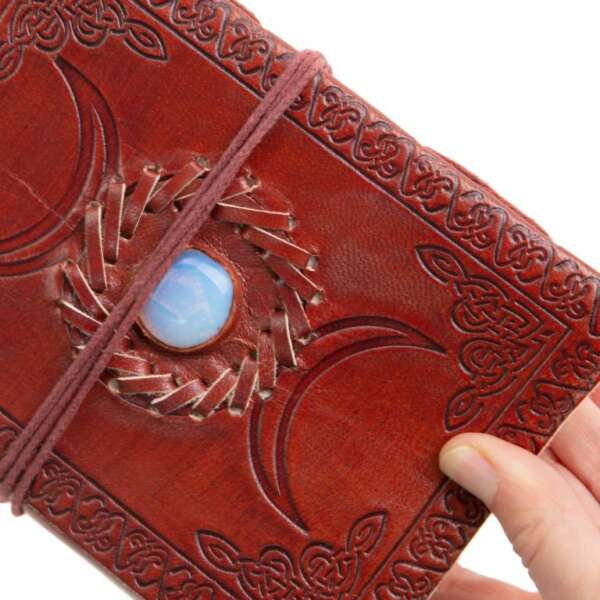 Spiritueel Notitieboekje Leer met Opaliet (17,5 x 13 cm) – Handgemaakt
