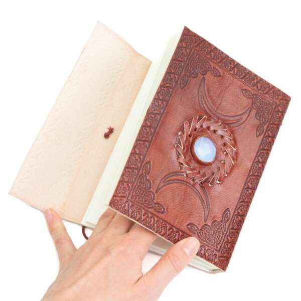 Spiritueel Notitieboekje Leer met Opaliet (17,5 x 13 cm) – Handgemaakt - Afbeelding 3