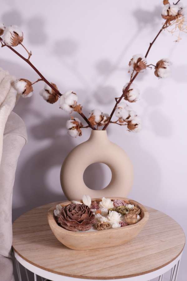 Ovale Dough bowl met bloemen gemaakt van smelt wax - Afbeelding 4