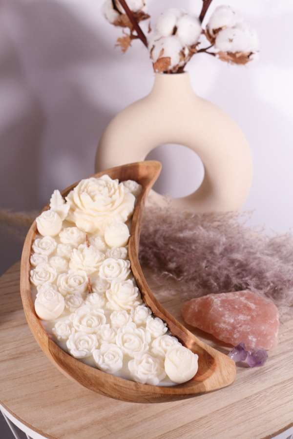Balinese Halve maan dough bowl met romantische smelt bloemen - Afbeelding 6
